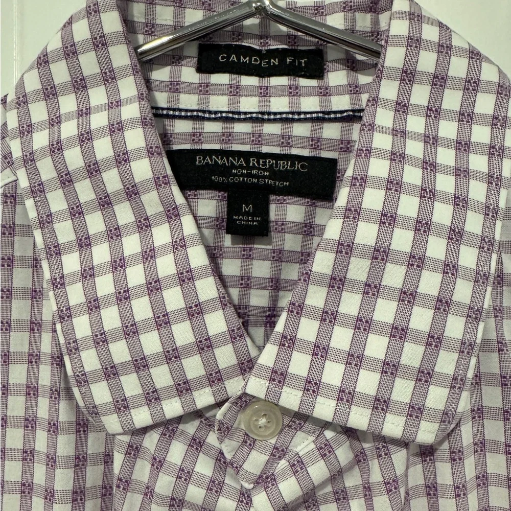 Banana Republic Non- Iron Camden Fit Purple and White Checkered Men's Shirt